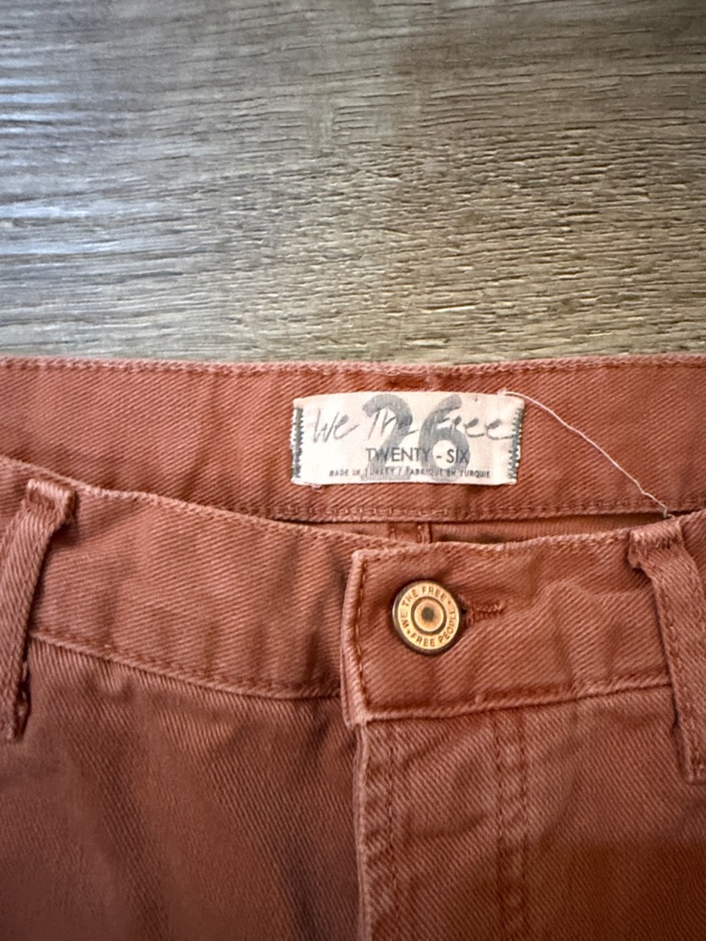 Free People Burnt Orange High-Rise Straight Jeans with Frayed Hem - Picture 2 of 4
